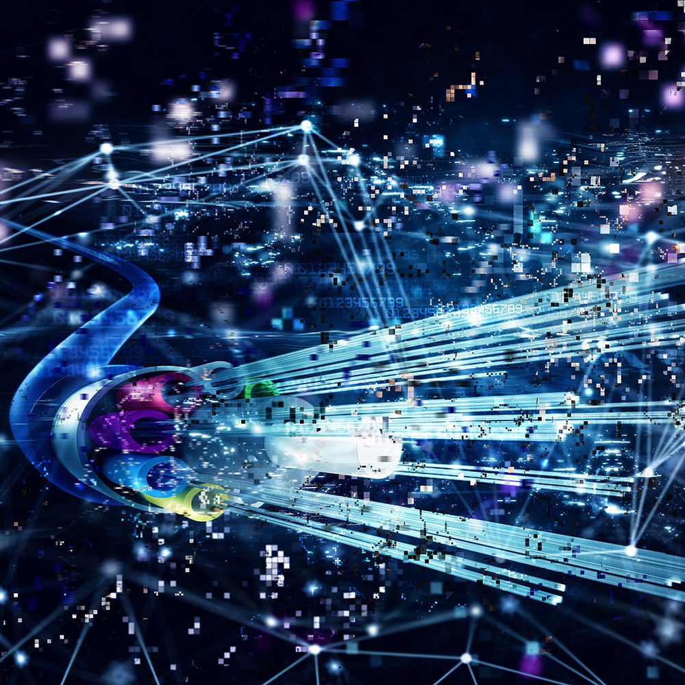 Connection with the optical fiber. Concept of fast internet. 3d render